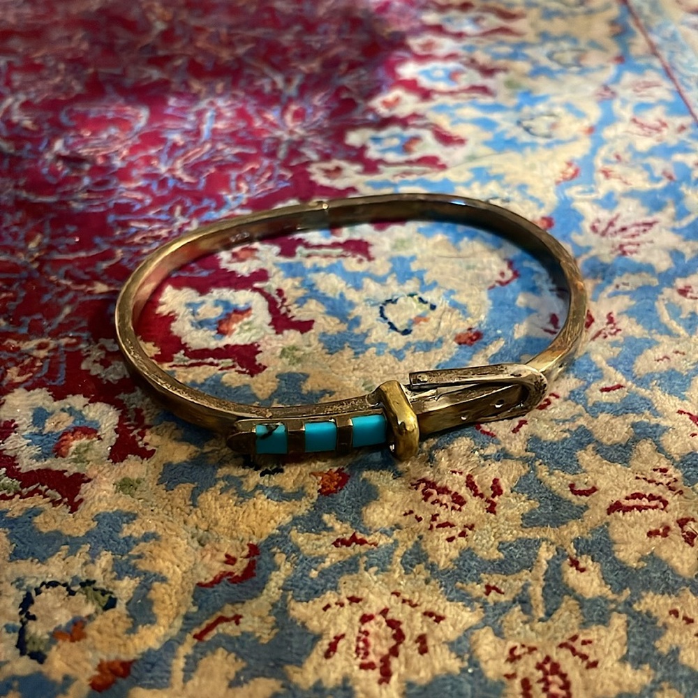 Vintage turquoise and 925, Mexican silver bangle.